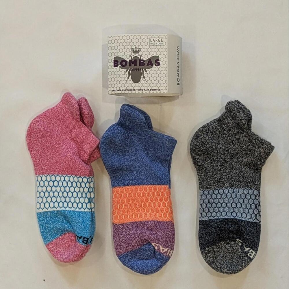 Bombas Grippers Ankle Socks 3Pack Large Multicolor Honeycomb - Picture 2 of 3